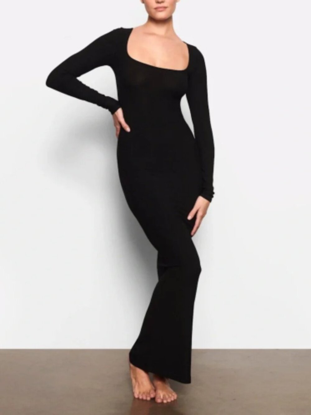 SKIMS | Soft Lounge Long Sleeve Maxi Dress | Black Onyx | Ribbed Bodycon| Size M